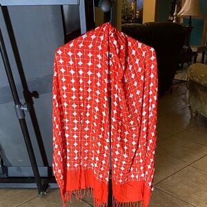Red and White Geometric Patterned Scarf